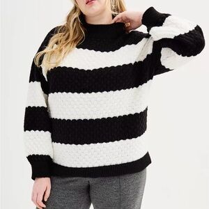 Nine West Mock Neck Cozy Black Stipe Pullover Sweater• Size 0X